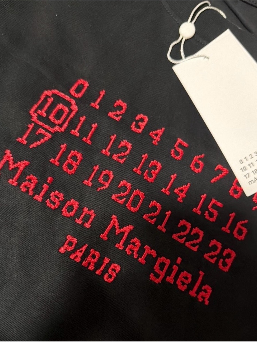 MM6 Maison Martin Margiela Black T-Shirt with Red Embroidered Logo
